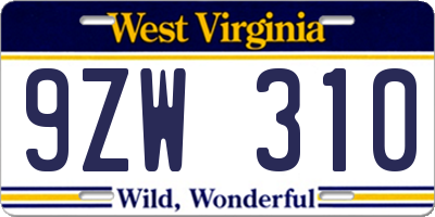WV license plate 9ZW310