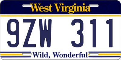 WV license plate 9ZW311