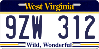 WV license plate 9ZW312