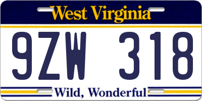 WV license plate 9ZW318