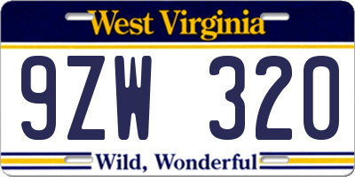 WV license plate 9ZW320
