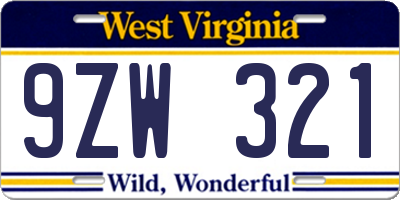 WV license plate 9ZW321