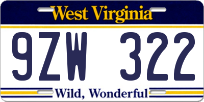 WV license plate 9ZW322