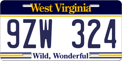 WV license plate 9ZW324
