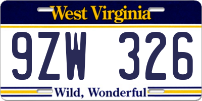 WV license plate 9ZW326