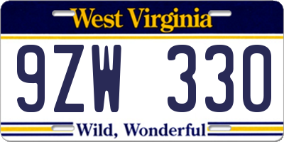 WV license plate 9ZW330