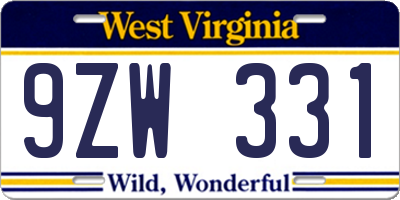 WV license plate 9ZW331