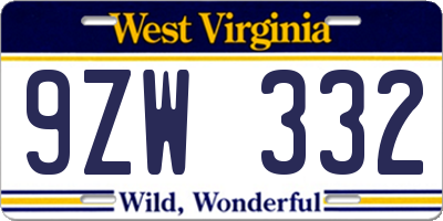 WV license plate 9ZW332