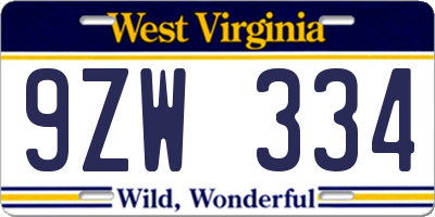WV license plate 9ZW334