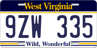 WV license plate 9ZW335
