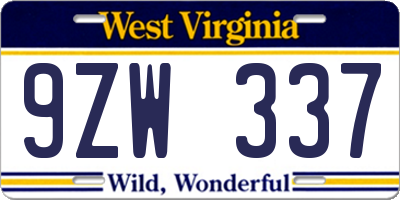 WV license plate 9ZW337
