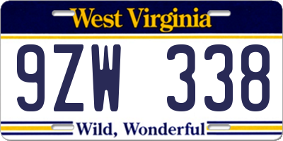 WV license plate 9ZW338