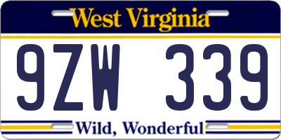 WV license plate 9ZW339