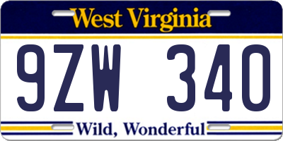 WV license plate 9ZW340