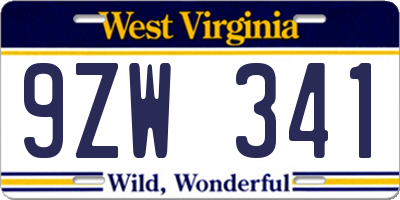 WV license plate 9ZW341