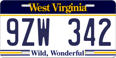 WV license plate 9ZW342