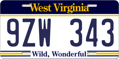 WV license plate 9ZW343