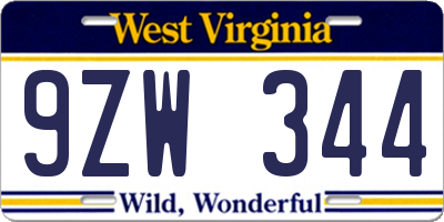 WV license plate 9ZW344