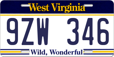 WV license plate 9ZW346