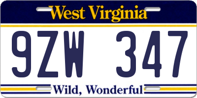 WV license plate 9ZW347