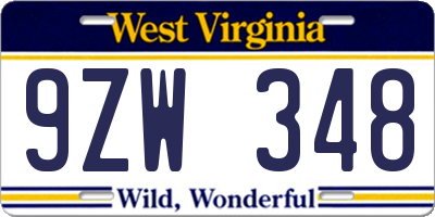 WV license plate 9ZW348