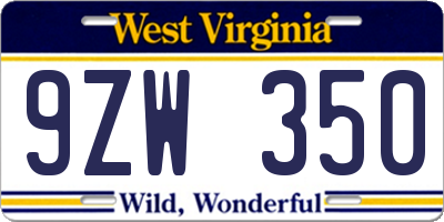 WV license plate 9ZW350