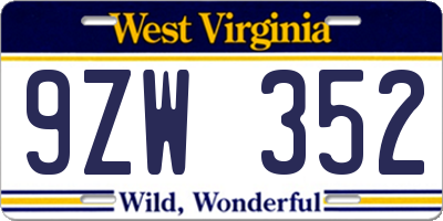 WV license plate 9ZW352