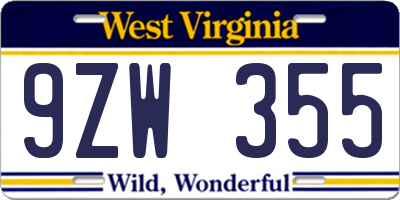 WV license plate 9ZW355