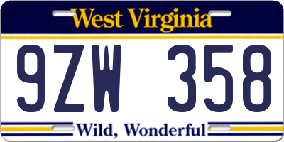 WV license plate 9ZW358