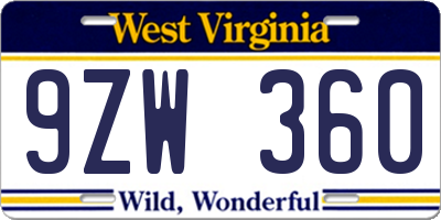 WV license plate 9ZW360