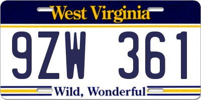 WV license plate 9ZW361
