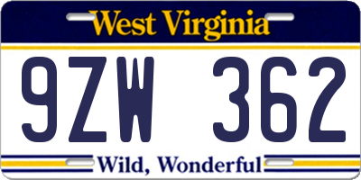 WV license plate 9ZW362