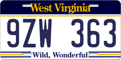 WV license plate 9ZW363