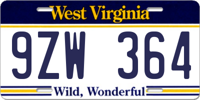 WV license plate 9ZW364