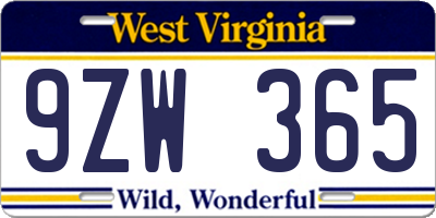 WV license plate 9ZW365