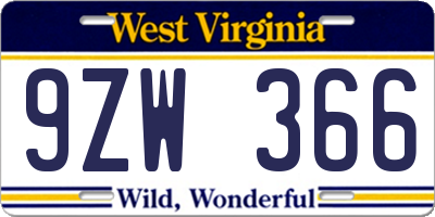 WV license plate 9ZW366