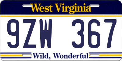 WV license plate 9ZW367