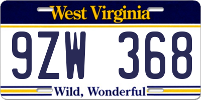 WV license plate 9ZW368