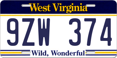 WV license plate 9ZW374