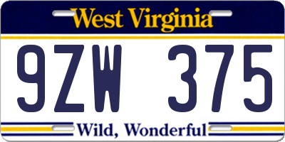 WV license plate 9ZW375
