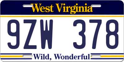 WV license plate 9ZW378