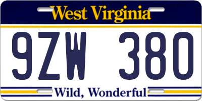 WV license plate 9ZW380