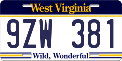 WV license plate 9ZW381
