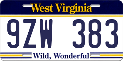 WV license plate 9ZW383