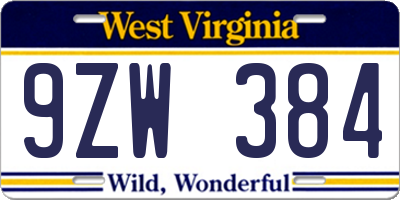 WV license plate 9ZW384