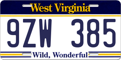 WV license plate 9ZW385