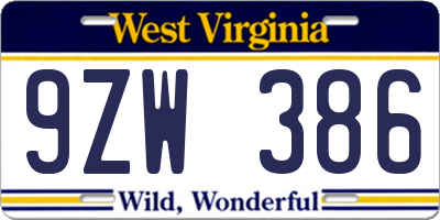 WV license plate 9ZW386