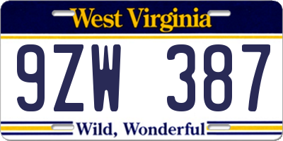 WV license plate 9ZW387