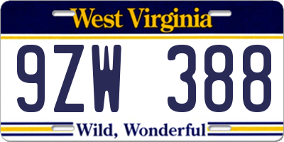WV license plate 9ZW388