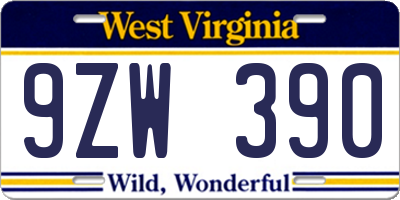 WV license plate 9ZW390